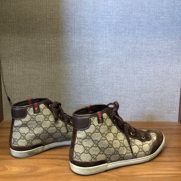 Gucci Brown Monogram Hightop Sneakers - Picture 4 of 9